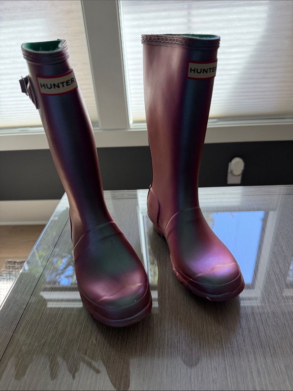 Hunter Iridescent Tall Rain Boots - Purple and Green Shift